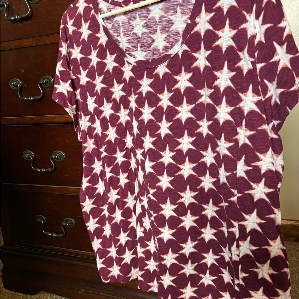 Lucky Brand Burgundy Star-Print Short Sleeve Tee